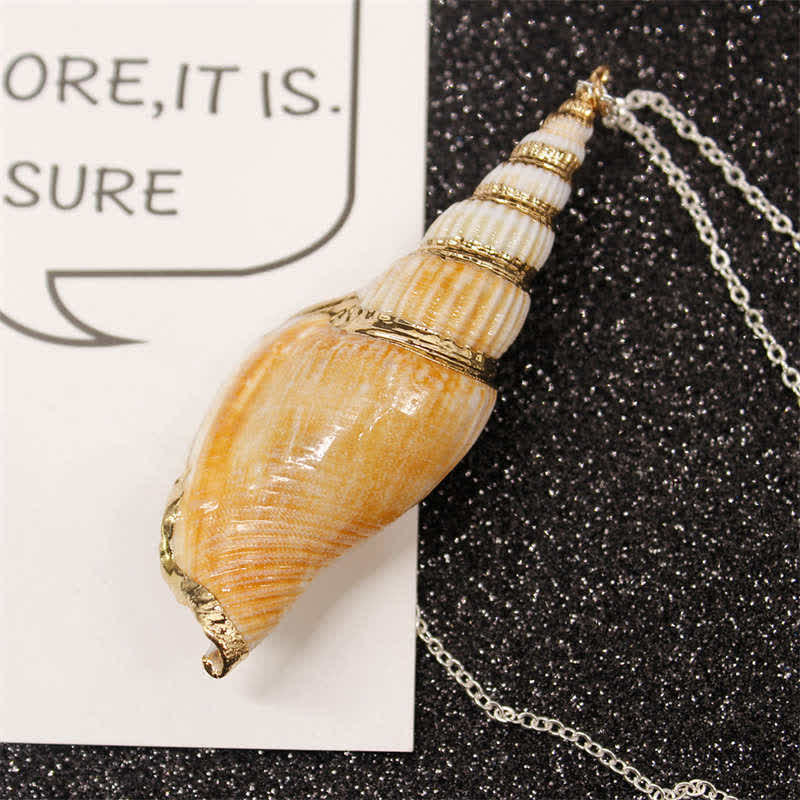 Collier spirituel porte-bonheur en coquillage de conque Shankha naturel