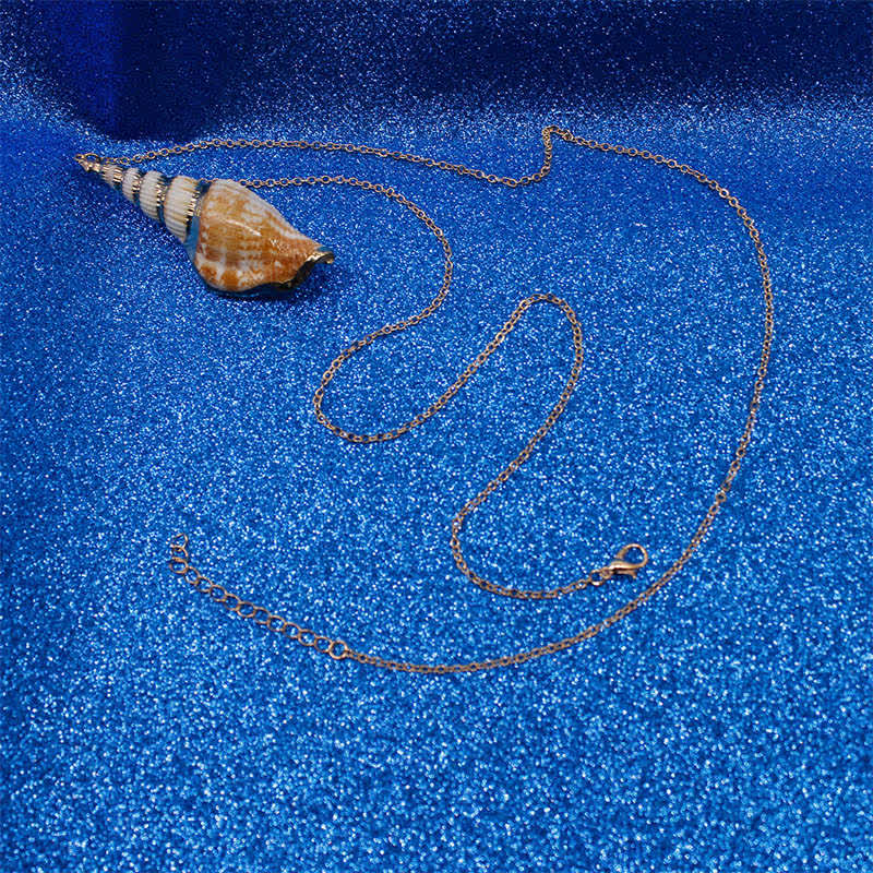 Collier spirituel porte-bonheur en coquillage de conque Shankha naturel