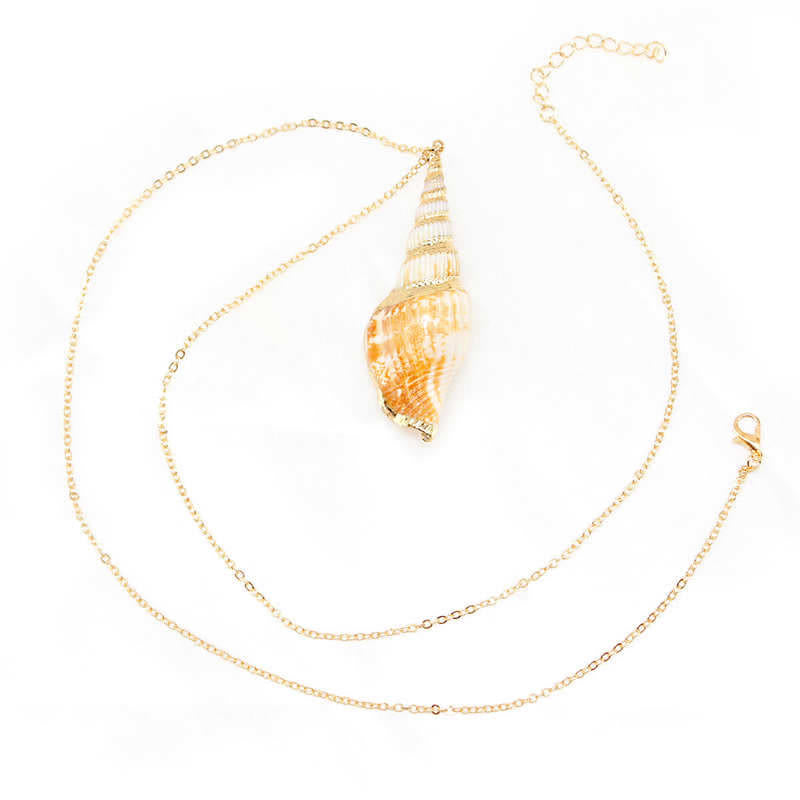 Collier spirituel porte-bonheur en coquillage de conque Shankha naturel