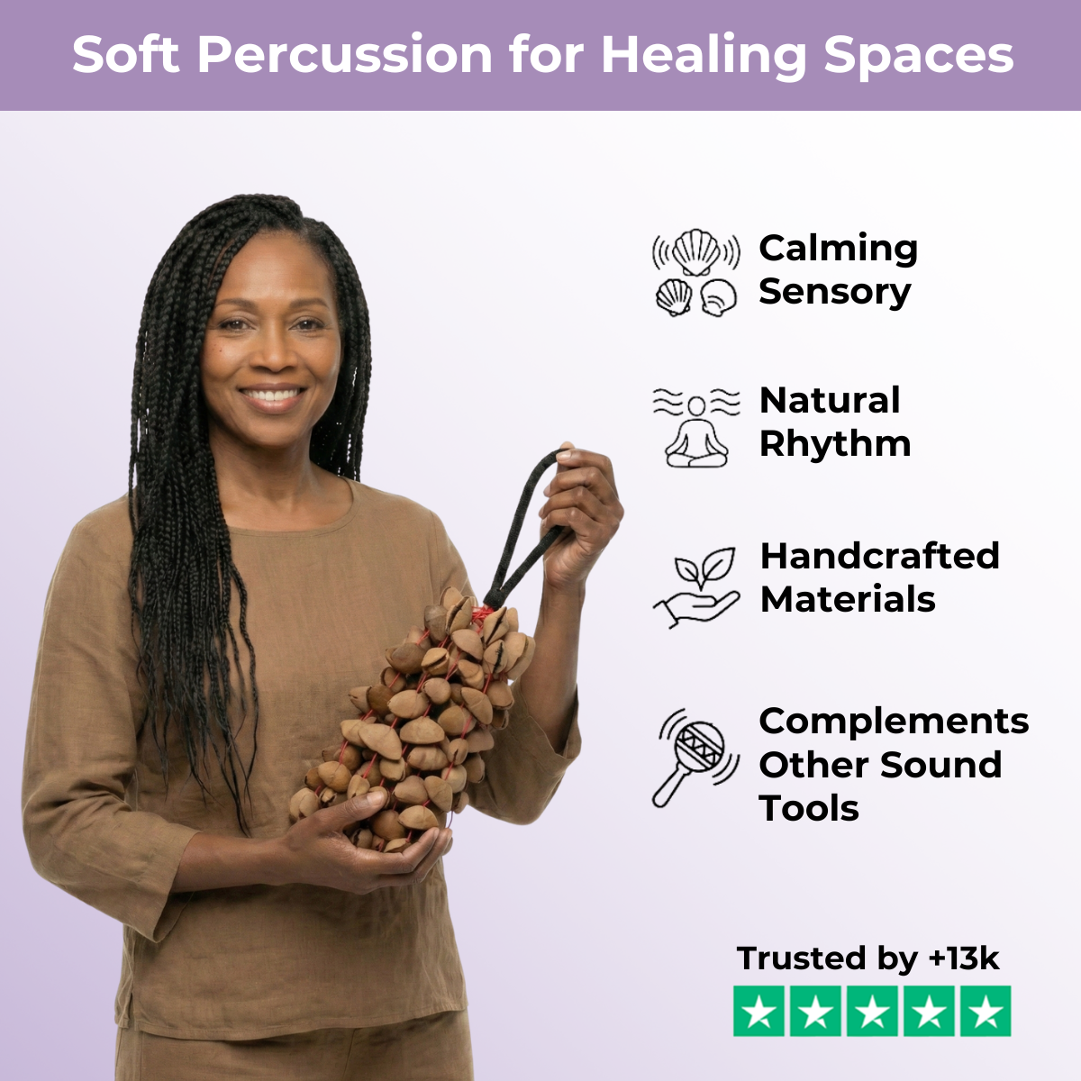 Shaker en coquillages naturels pour le yoga et la relaxation sonore