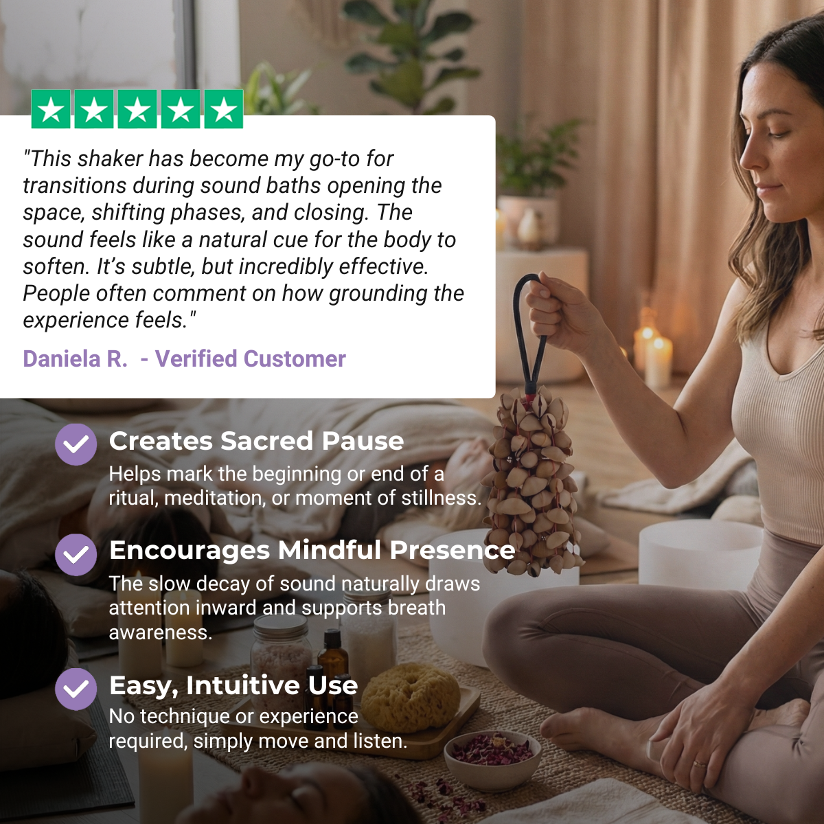 Shaker en coquillages naturels pour le yoga et la relaxation sonore