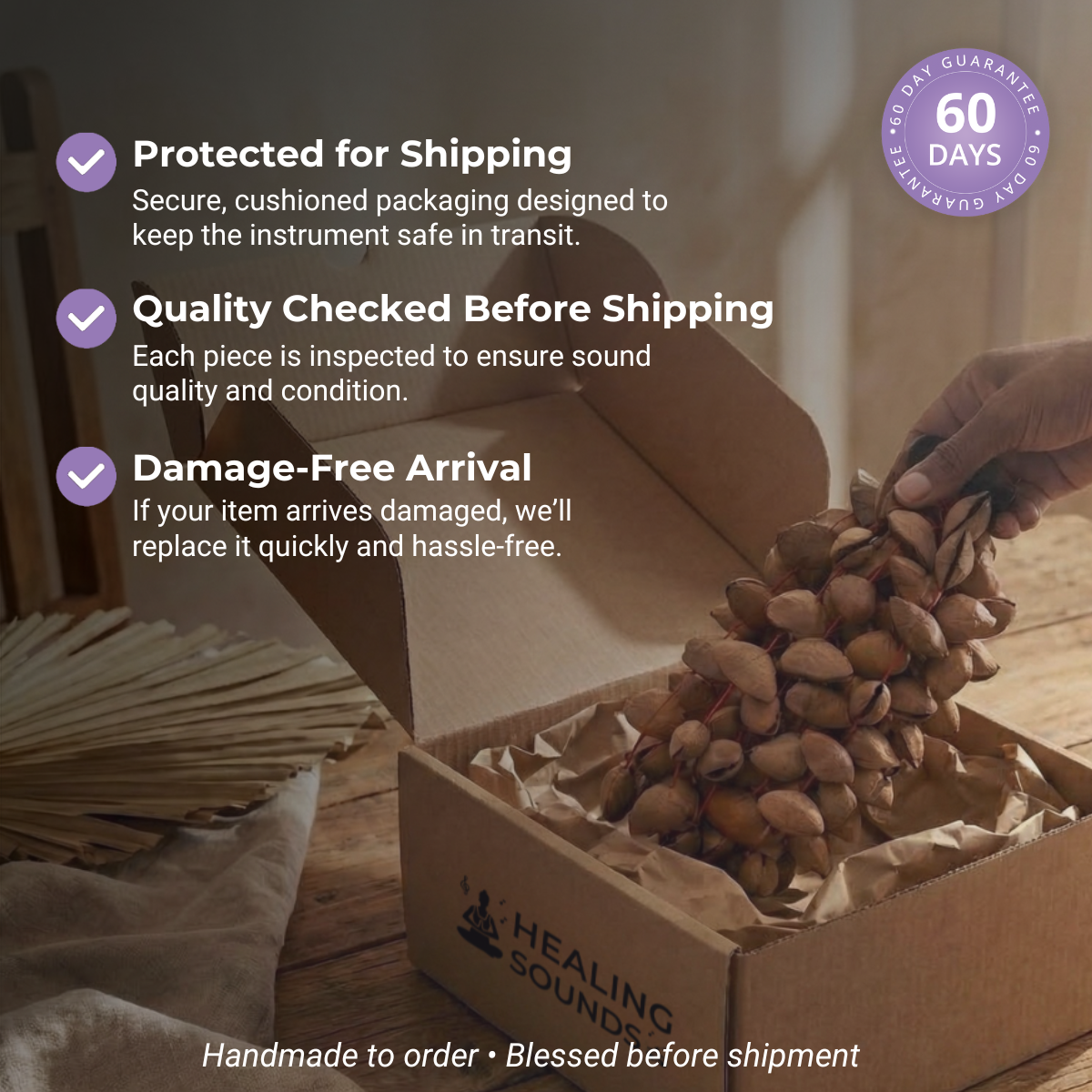 Shaker en coquillages naturels pour le yoga et la relaxation sonore