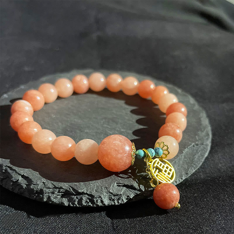 Bracelet porte-bonheur en pierre naturelle turquoise avec personnage Fu