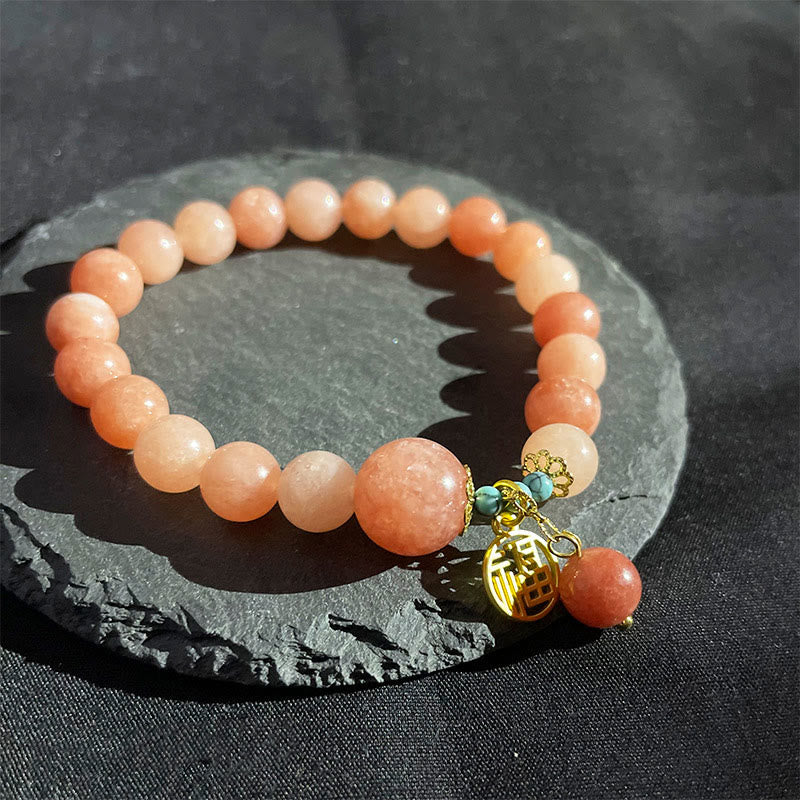 Bracelet porte-bonheur en pierre naturelle turquoise avec personnage Fu