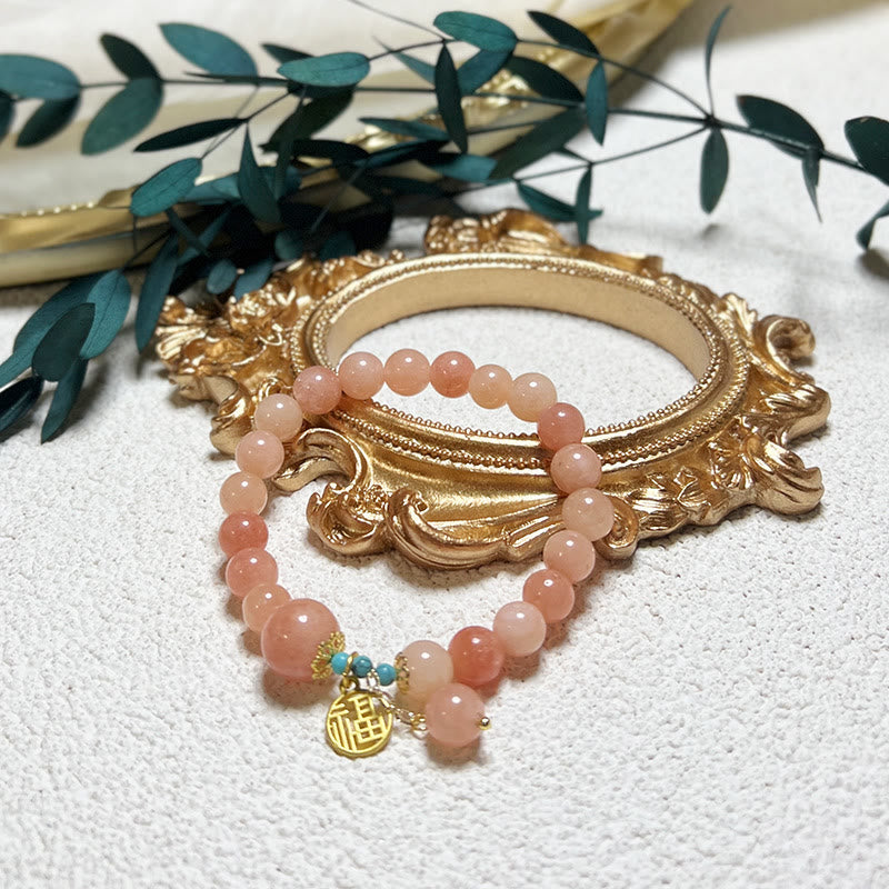 Bracelet porte-bonheur en pierre naturelle turquoise avec personnage Fu