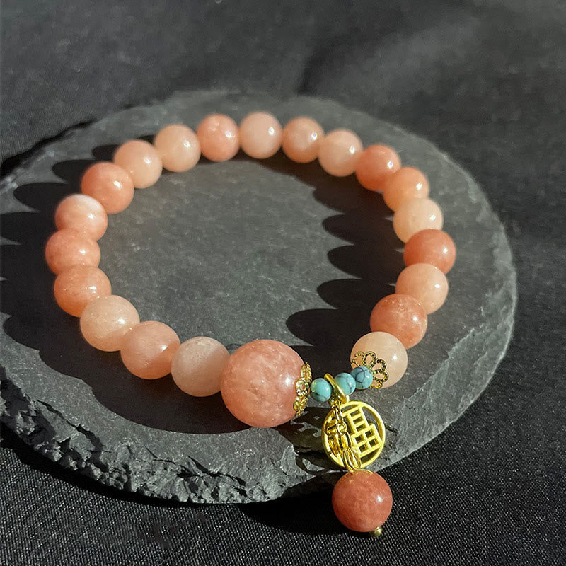 Bracelet porte-bonheur en pierre naturelle turquoise avec personnage Fu