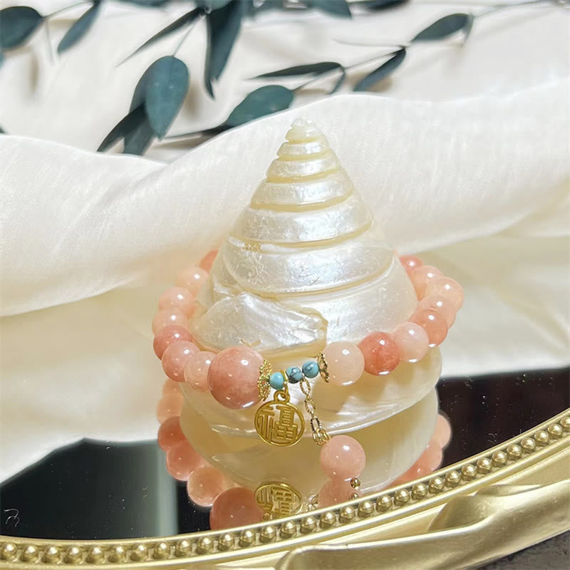 Bracelet porte-bonheur en pierre naturelle turquoise avec personnage Fu