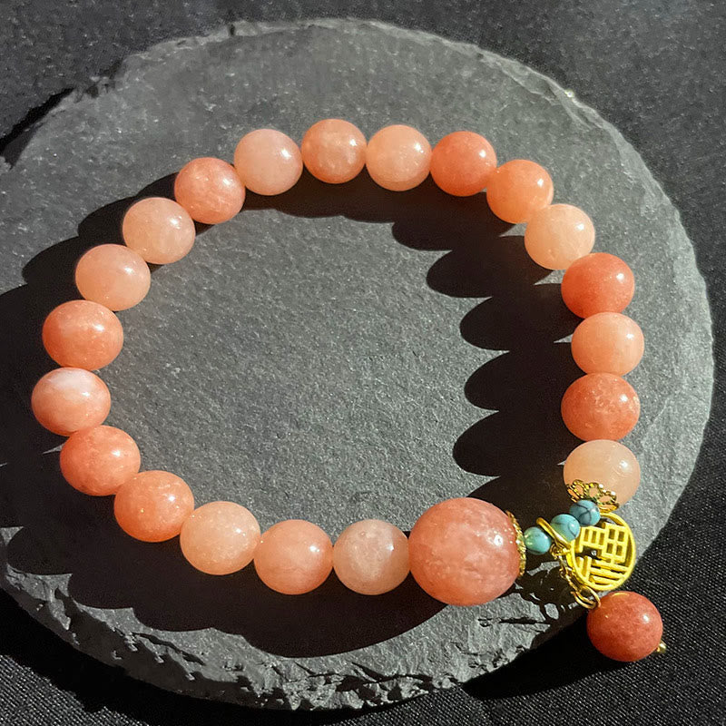 Bracelet porte-bonheur en pierre naturelle turquoise avec personnage Fu