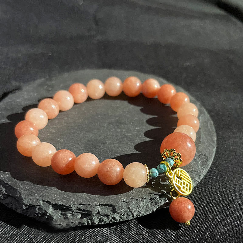 Bracelet porte-bonheur en pierre naturelle turquoise avec personnage Fu