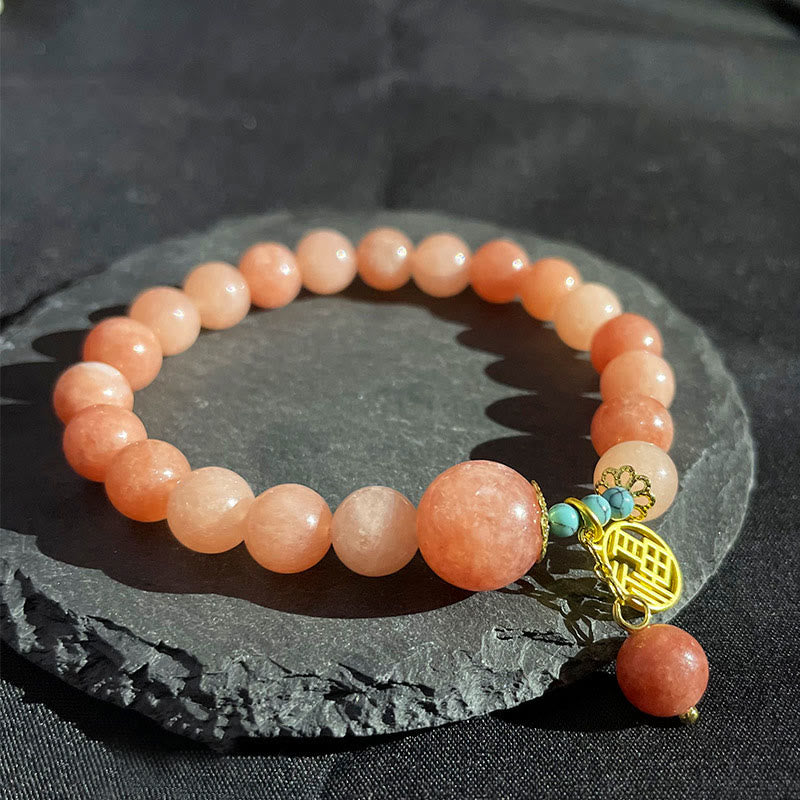 Bracelet porte-bonheur en pierre naturelle turquoise avec personnage Fu