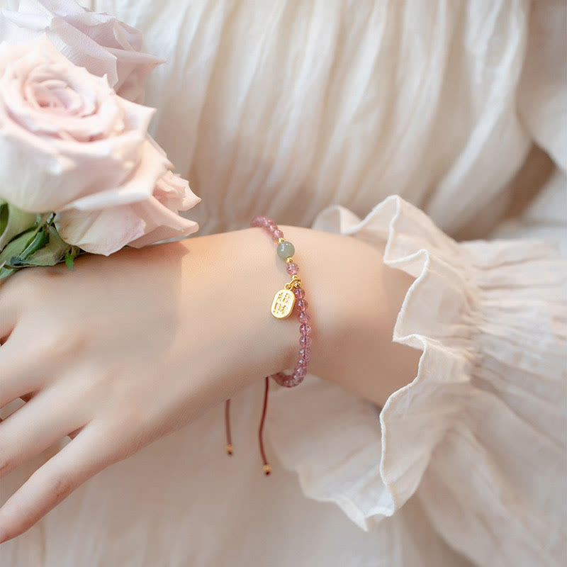 Bracelet de guérison porte-bonheur en jade, quartz fraise naturel et grenat