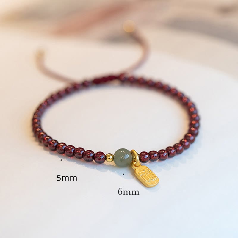 Bracelet de guérison porte-bonheur en jade, quartz fraise naturel et grenat
