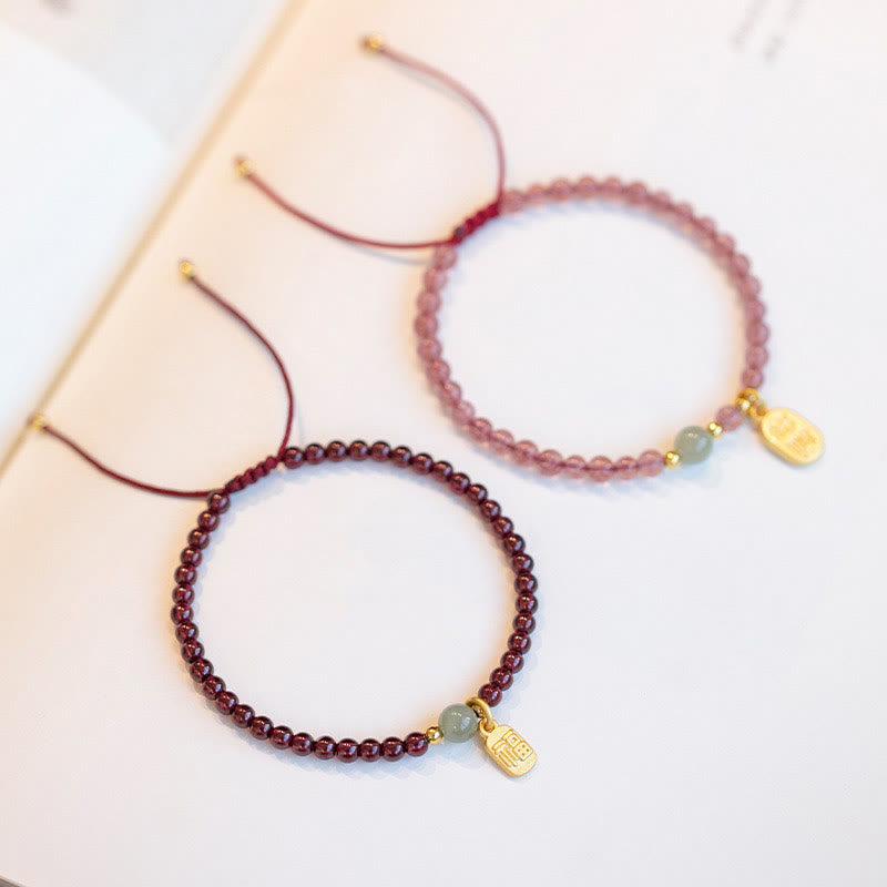 Bracelet de guérison porte-bonheur en jade, quartz fraise naturel et grenat