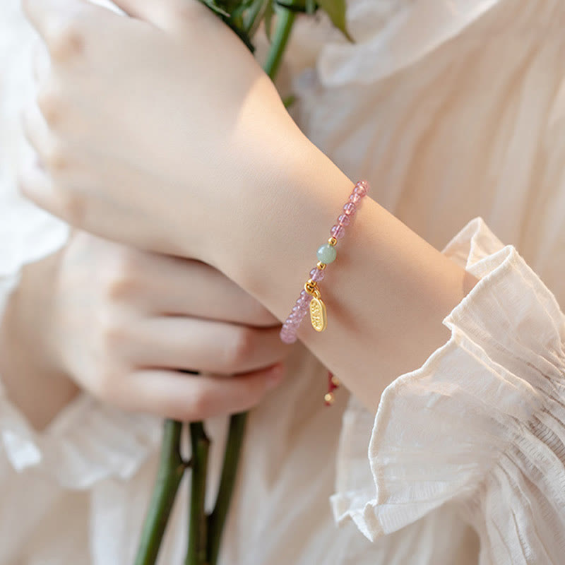 Bracelet de guérison porte-bonheur en jade, quartz fraise naturel et grenat