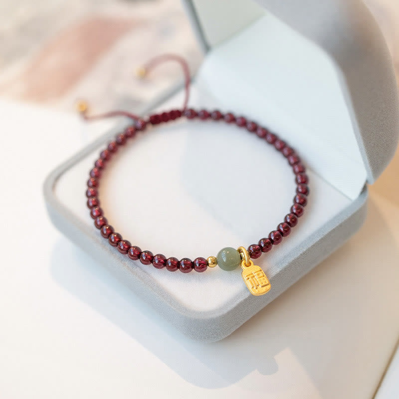 Bracelet de guérison porte-bonheur en jade, quartz fraise naturel et grenat