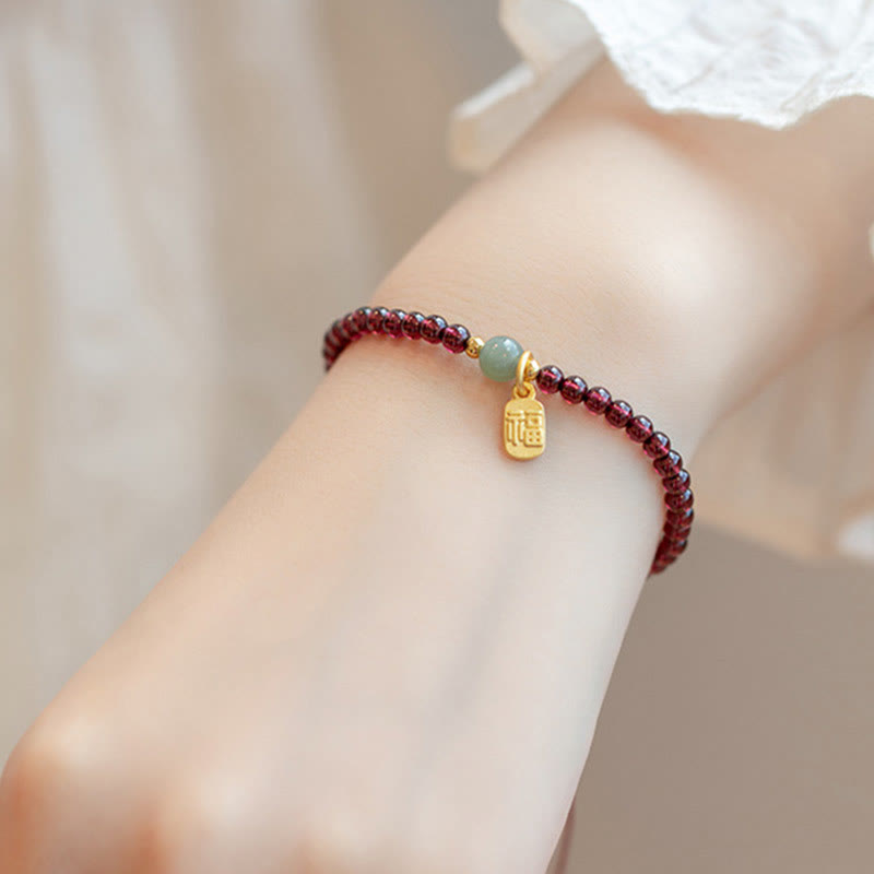 Bracelet de guérison porte-bonheur en jade, quartz fraise naturel et grenat