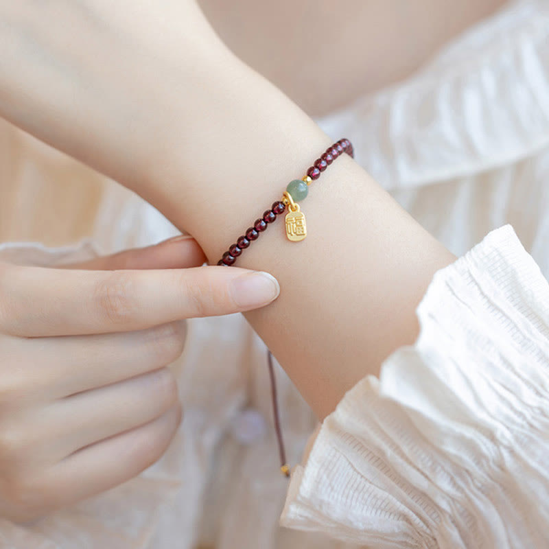 Bracelet de guérison porte-bonheur en jade, quartz fraise naturel et grenat