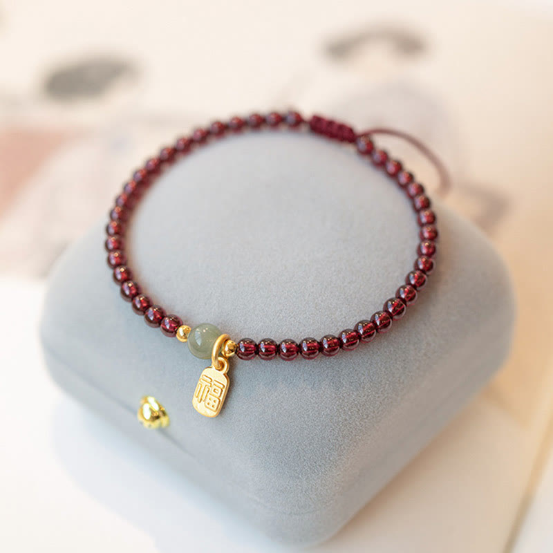 Bracelet de guérison porte-bonheur en jade, quartz fraise naturel et grenat