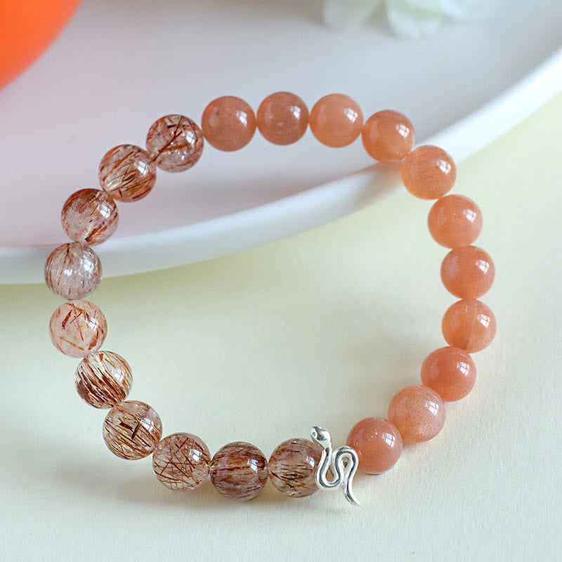 Bracelet serpent en pierre de soleil naturelle et cristal Super Seven 8 mm