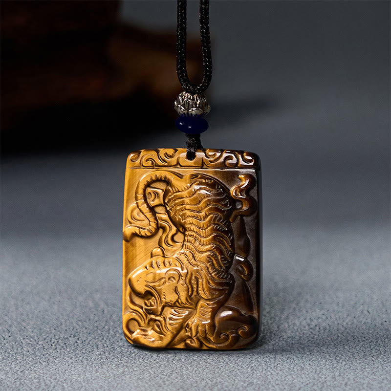 Collier avec pendentif en corde de protection en œil de tigre naturel