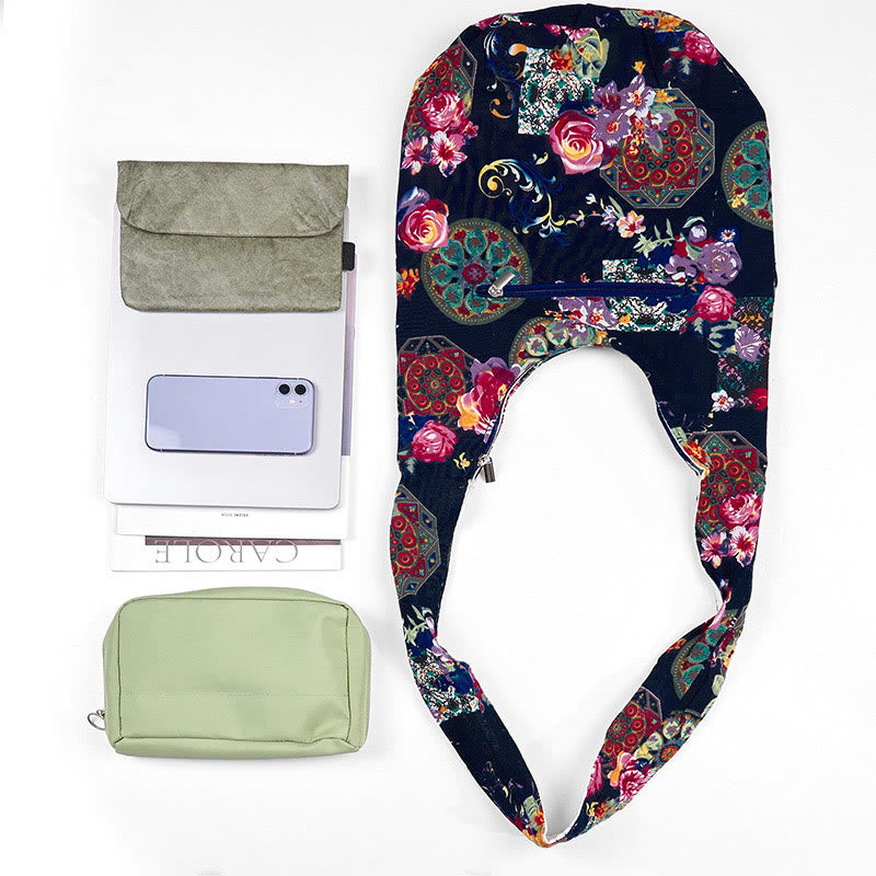 Sac bandoulière en coton bleu marine à motif floral