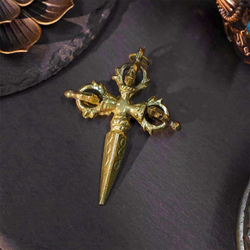 Vajra double Dorje en cuivre fait main au Népal pour l'illumination et la force
