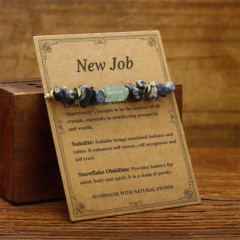 Bracelet d'obsidienne New Job avec aventurine verte et sodalite pour la chance