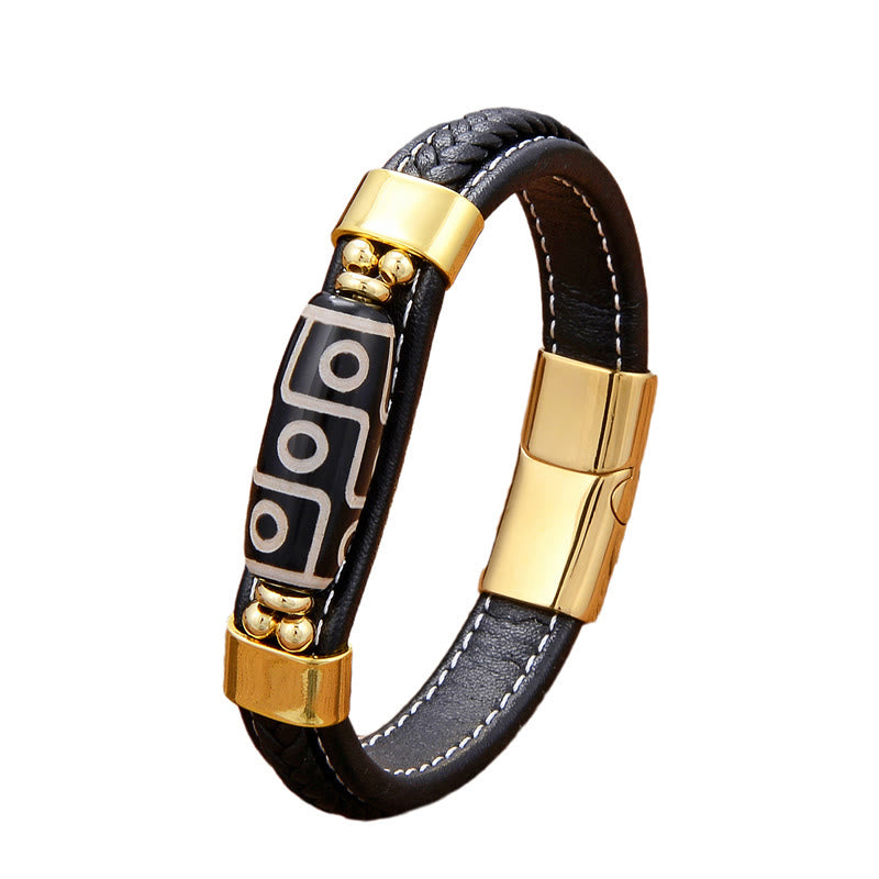 Bracelet en agate dzi à neuf yeux avec boucle en cuir réglable