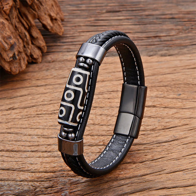 Bracelet en agate dzi à neuf yeux avec boucle en cuir réglable