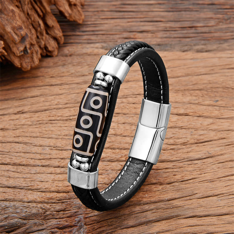Bracelet en agate dzi à neuf yeux avec boucle en cuir réglable