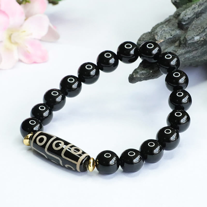Bracelet de protection en obsidienne et onyx noir à neuf yeux