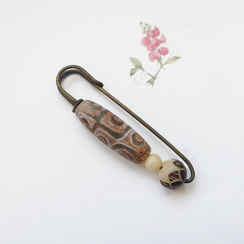 Broche de protection en perle Dzi à neuf yeux, graine de Bodhi, lotus