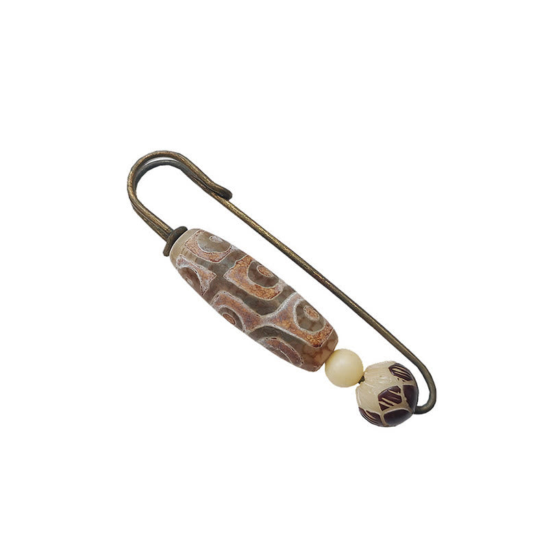Broche de protection en perle Dzi à neuf yeux, graine de Bodhi, lotus