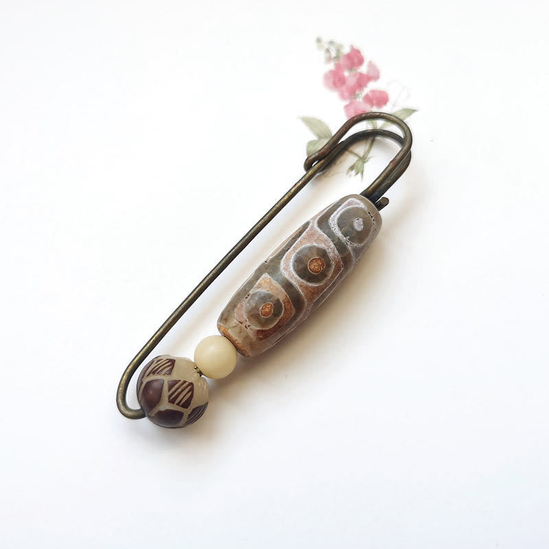 Broche de protection en perle Dzi à neuf yeux, graine de Bodhi, lotus