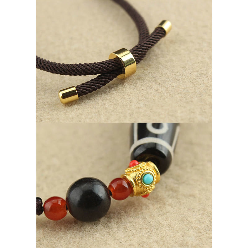 Collier de protection en perles dzi à neuf yeux | Pendentif en agate tibétaine