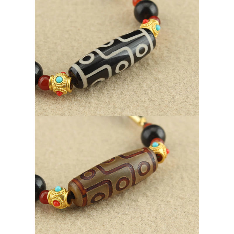 Collier de protection en perles dzi à neuf yeux | Pendentif en agate tibétaine