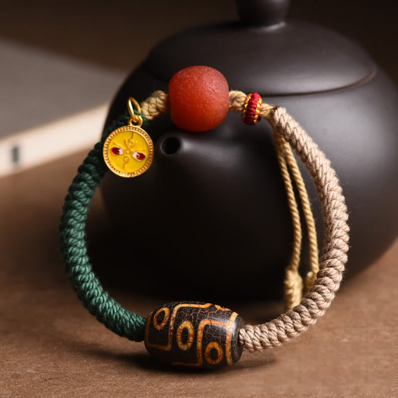 Bracelet de richesse en perles dzi à neuf yeux | Corde d'agate faite main