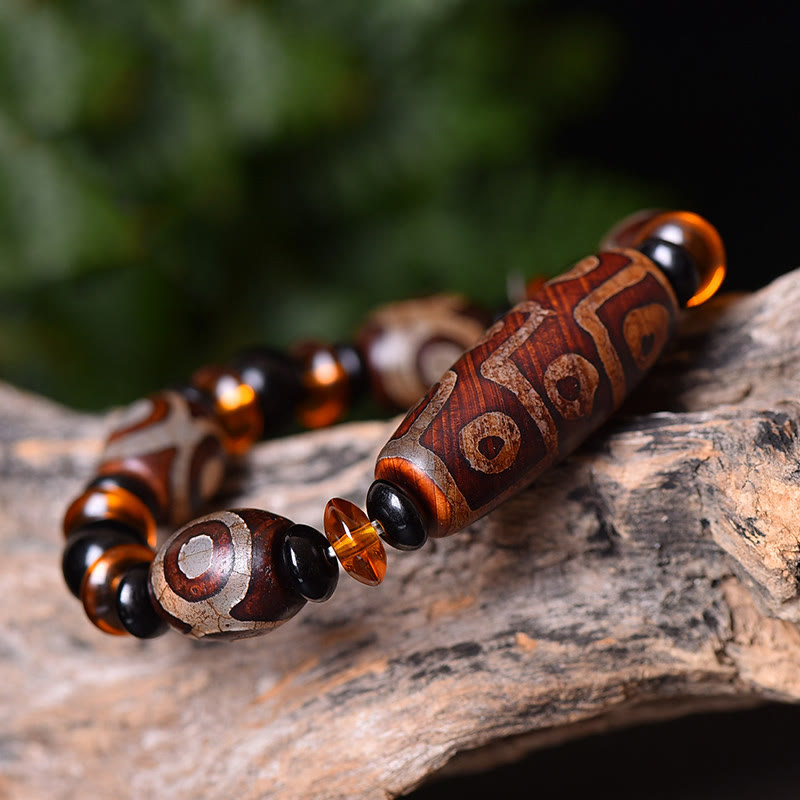Bracelet en agate de protection de richesse avec perles dzi à neuf yeux