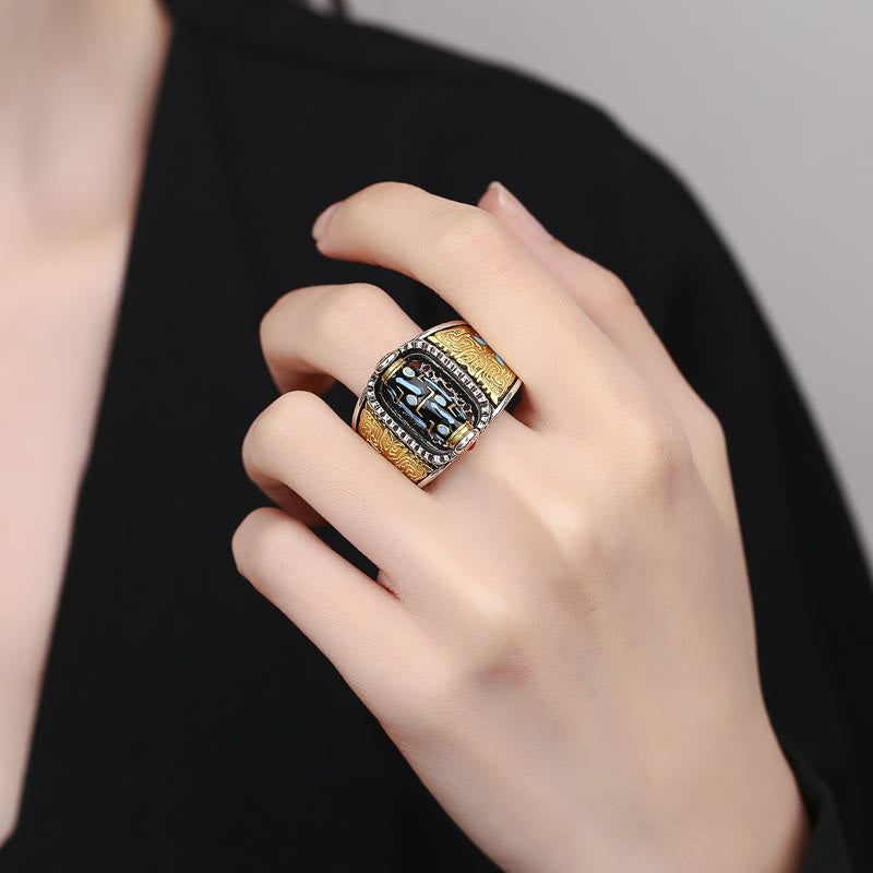 Bague spirituelle de richesse et de protection en perle dzi à neuf yeux