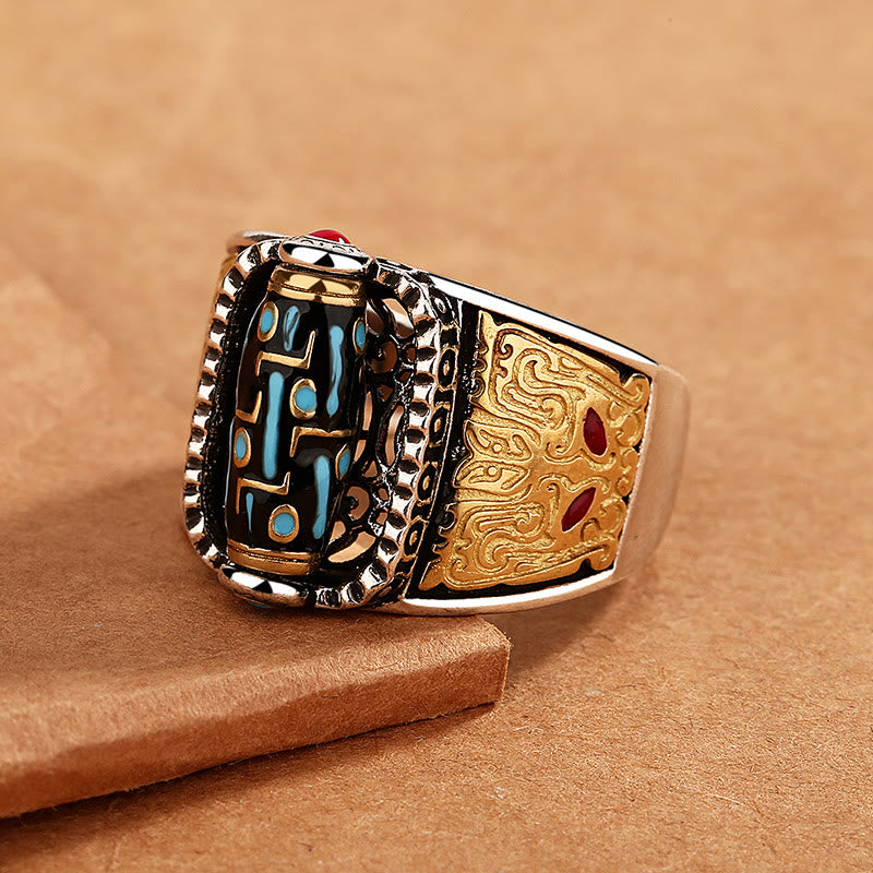 Bague spirituelle de richesse et de protection en perle dzi à neuf yeux
