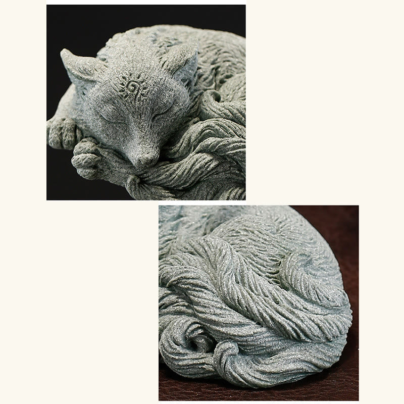 Figurine de renard à neuf queues en grès, décoration zen pour la maison, 10 cm