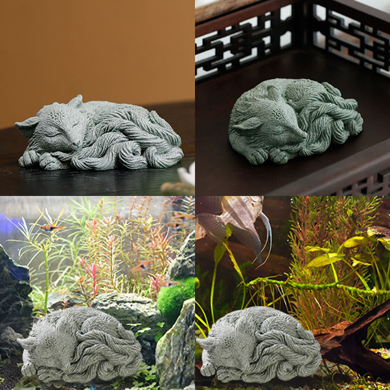 Figurine de renard à neuf queues en grès, décoration zen pour la maison, 10 cm