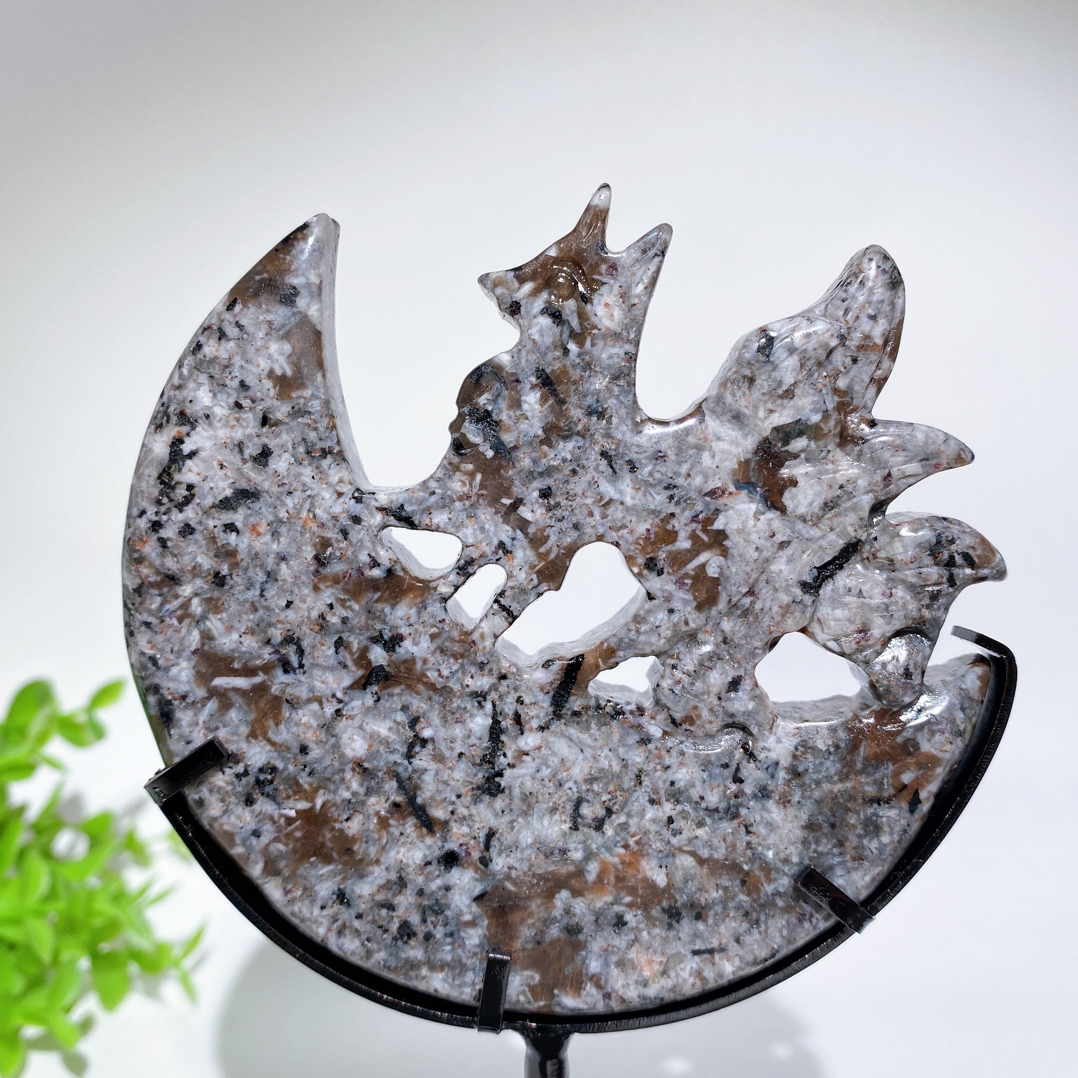 Nine-Tails Fox Crystal Carving with Moon Stand 4-inch