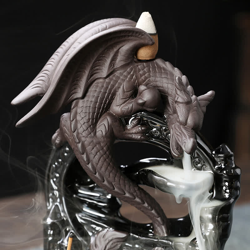 Brûleur d'encens à reflux en céramique nordique en forme de dragon ptérosaure
