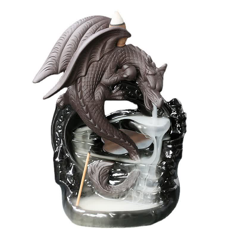 Brûleur d'encens à reflux en céramique nordique en forme de dragon ptérosaure