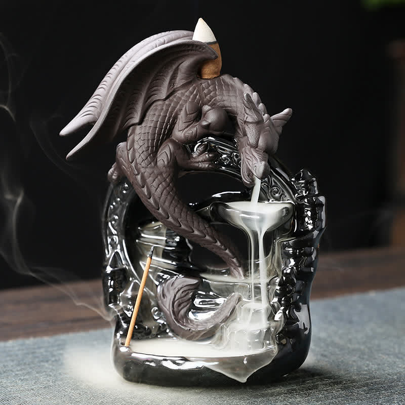 Brûleur d'encens à reflux en céramique nordique en forme de dragon ptérosaure
