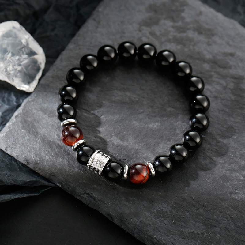 Bracelet en obsidienne 10 mm avec œil de tigre pour la force et l'équilibre