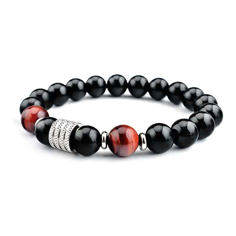 Bracelet en obsidienne 10 mm avec œil de tigre pour la force et l'équilibre