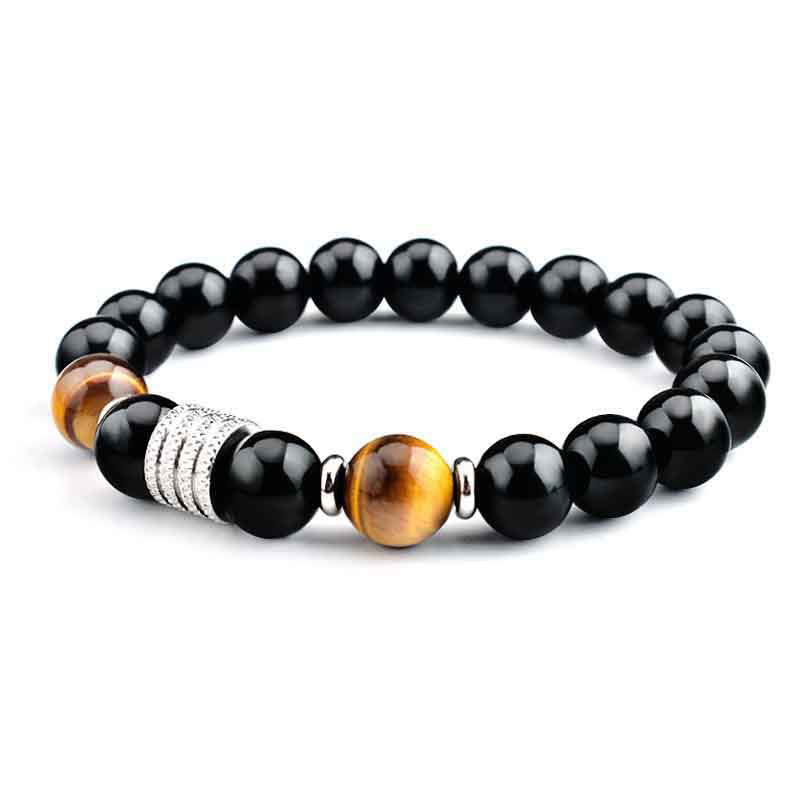 Bracelet en obsidienne 10 mm avec œil de tigre pour la force et l'équilibre