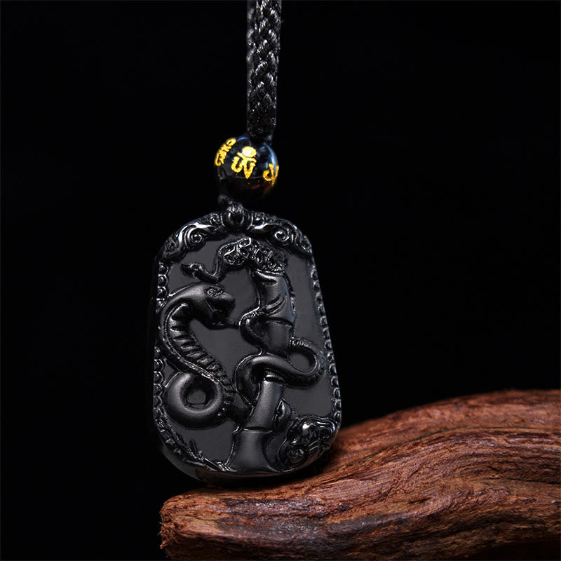 Collier en obsidienne avec symbole du zodiaque chinois et accomplissement de la purification